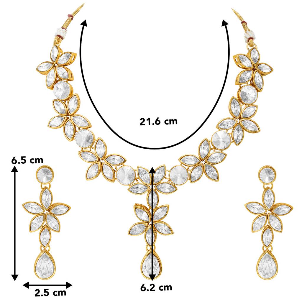 Peora Gold Plated White Kundan Necklace With Earring Traditional Ethnic Jewellery Set For Women : PF24N24W