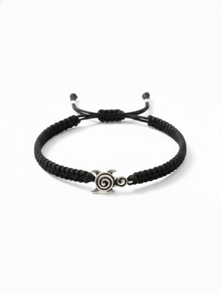 Sterling Silver Sea Turtle Macrame Bracelet : SILMENBR033