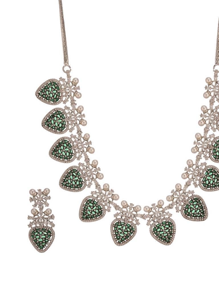 Antique Silver Plated Pearl Studded Cocktail Bridal Statement Jewellery Set : SJNK2991