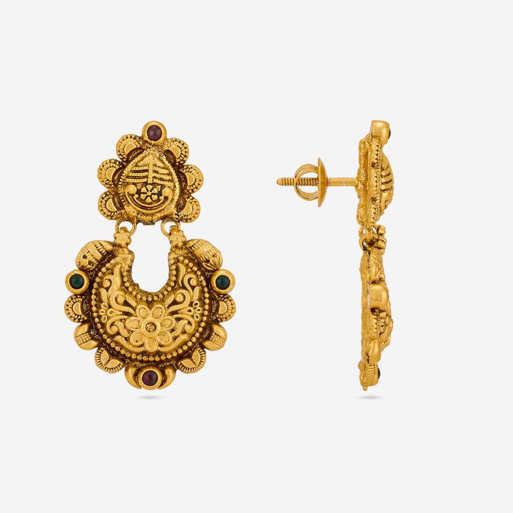 Ruby-Green Gold - Plated Festive Temple Earring - 465042 : 465042