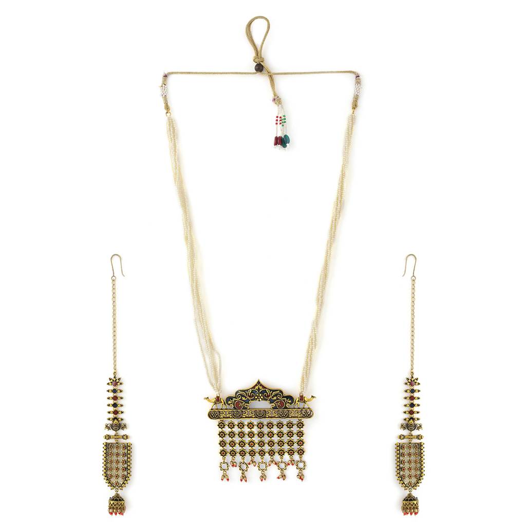 Arabian Nights Antique Gold Round Brass Jewellery Set : 8905124424089