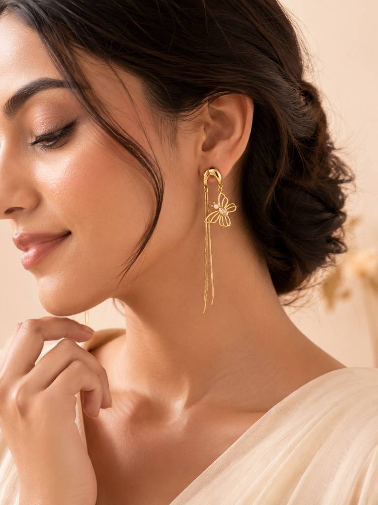 Butterfly Tassel Drop Earrings : AN-LJ-GO-0063-DE