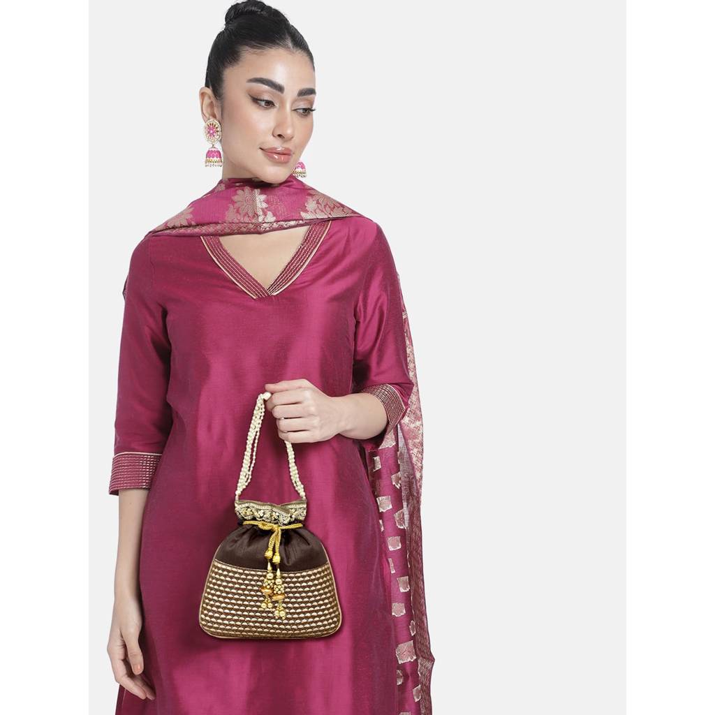 Ethnic Potli Bag For Women Handmade Purse Evening Handbags Stylish Bridal Fashion Clutch Bag Gift For Girls (P05B) : P05BR