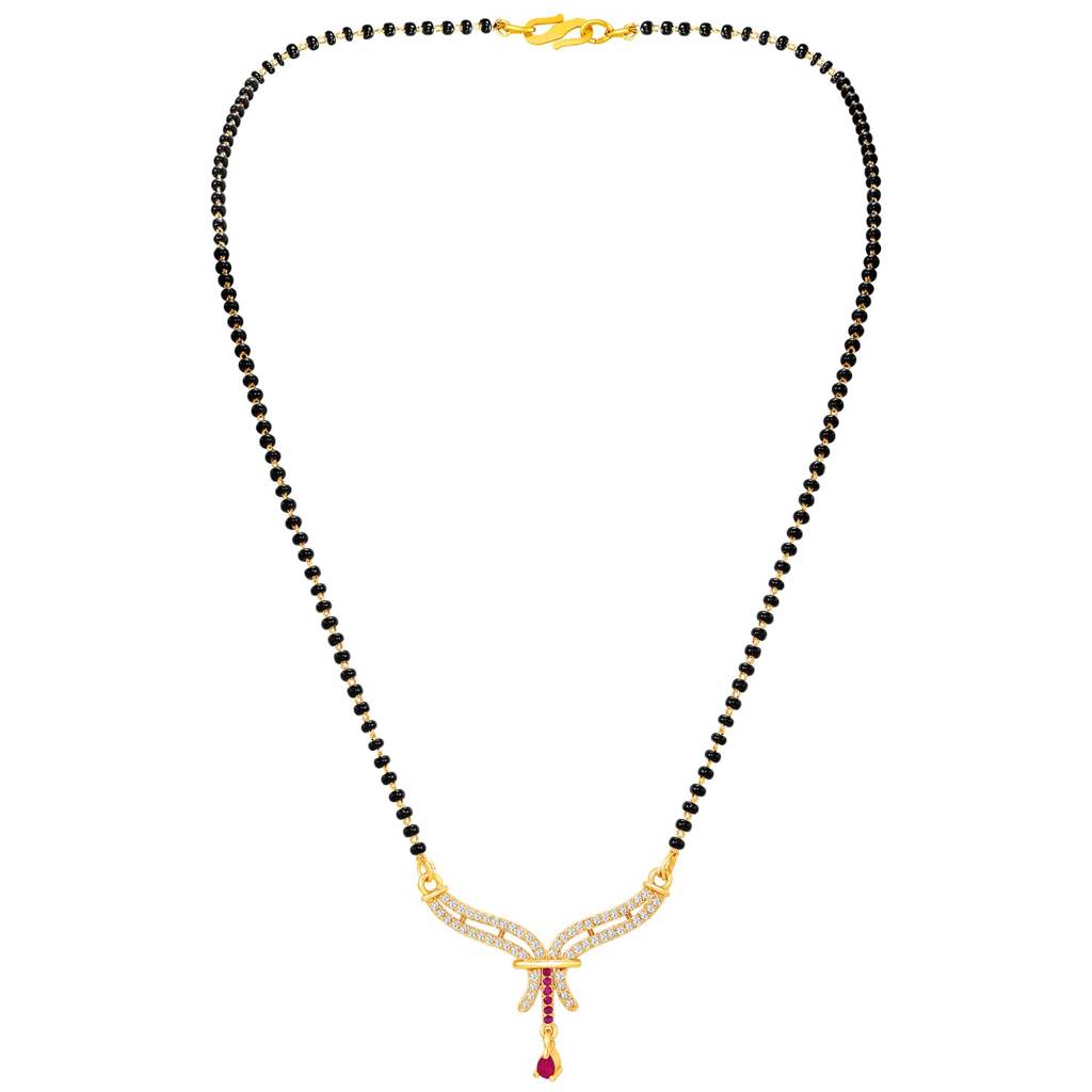 Gold Plated Rani Pink Cz Studded Stylish Mangalsutra For Women | Festive & Bridal Jewellery, Anniversary Birthda : PF04MS20RPW
