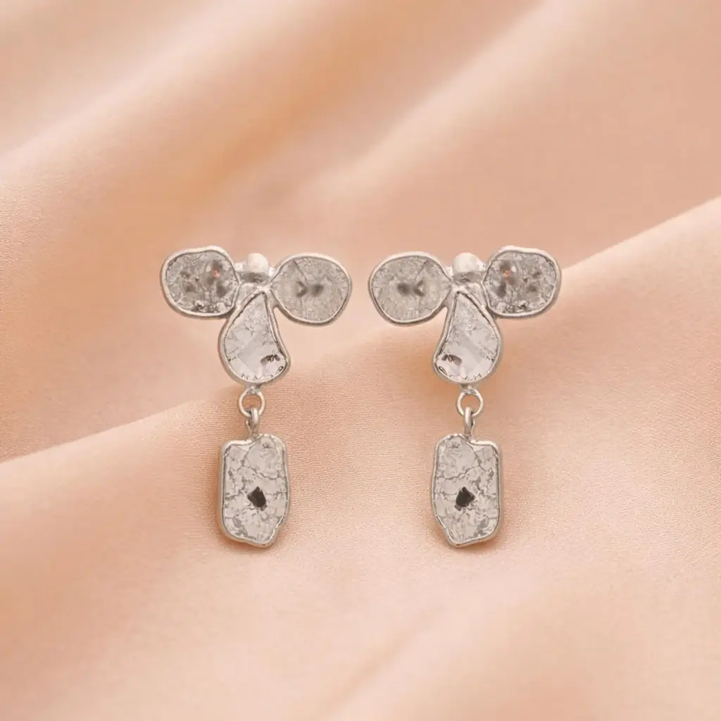 1.00 Ct Unshaped Polki Diamond Drop Earrings - 925 Sterling Silver : PLK-7