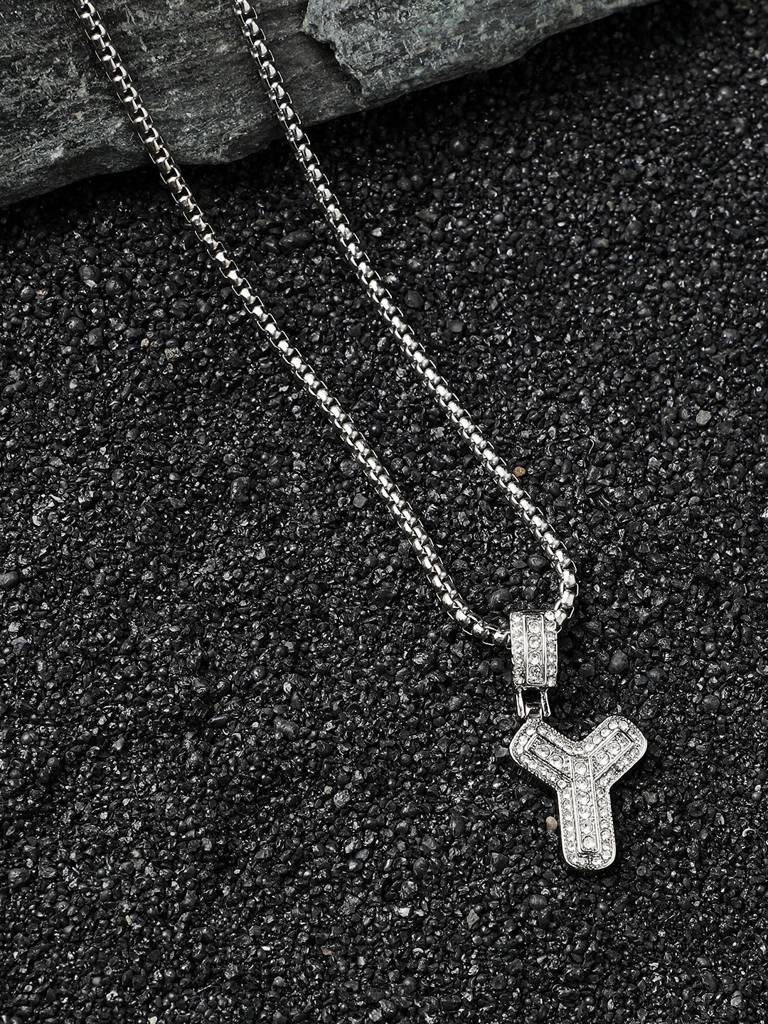 Men'S Embellished Alphabet Pendant Necklace - Silver : FANC1071-Y