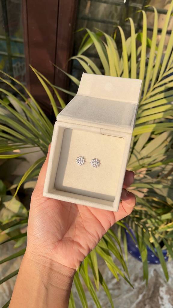 Sterling Silver Floral Cluster Stud Earrings With Sparkli : ES027-SterlingSilverFloralClusterStudEarringswithSparklingCZStones