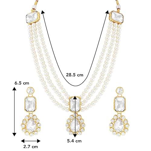 Gold Plated White Kundan Long Necklace Earring Indian Traditional Jewellery Set For Women Girl : PF24N31W