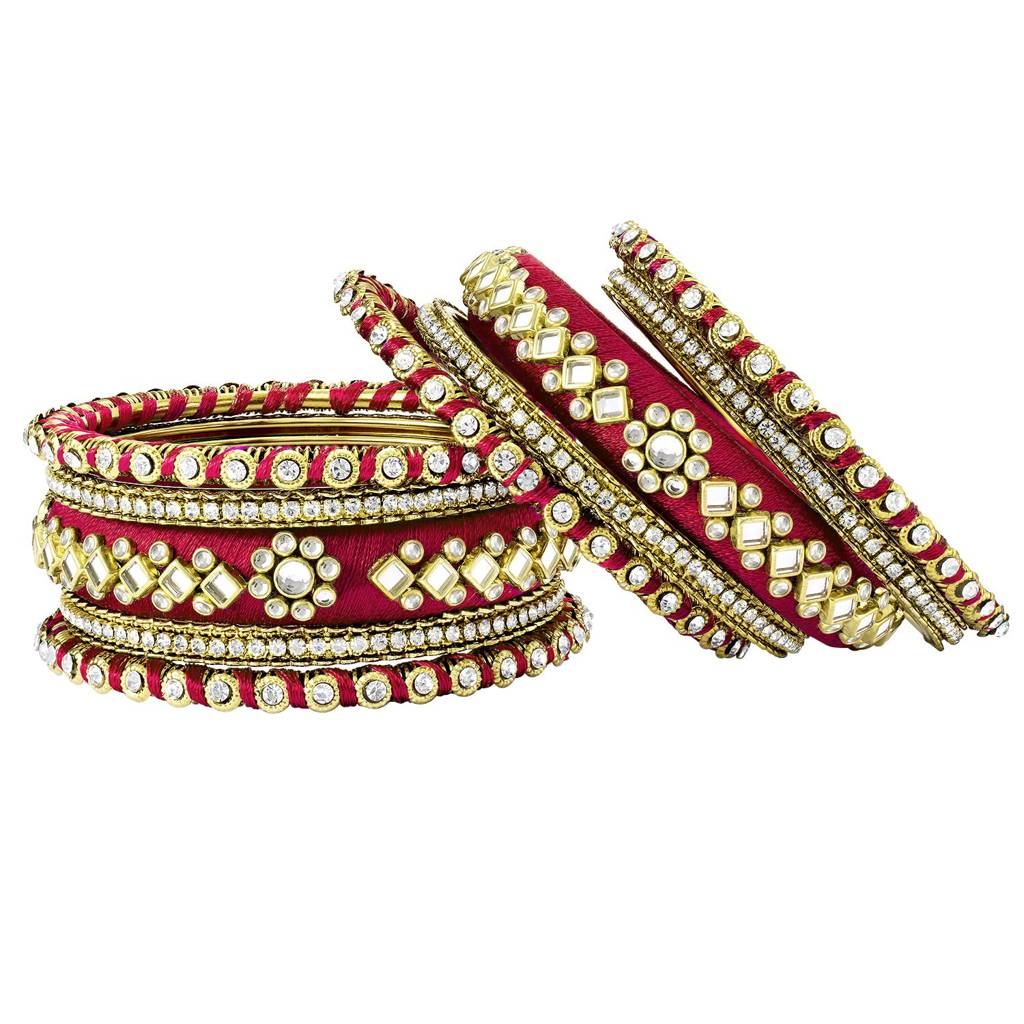 Peora Velvet Matching Fancy Silk Thread Chuda Bangle Set Navratri Gift For Women : PF51B46RW-8