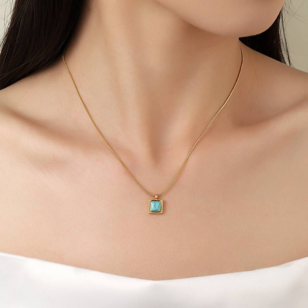 Sapphire Square Gold Necklace : NS13346-G-BLU