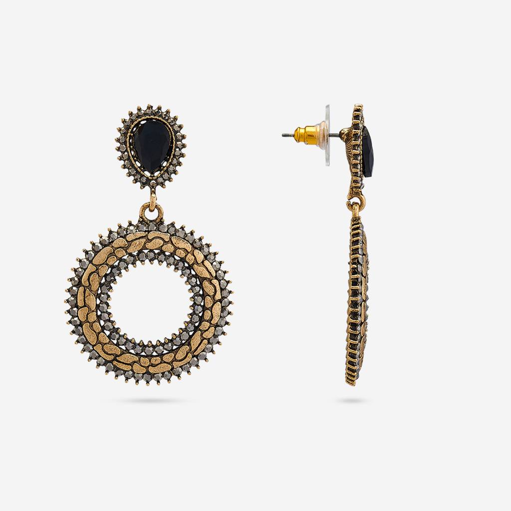 Black Oxidised - Plated Casual Wear Trendy Earring - 450552 : 450553