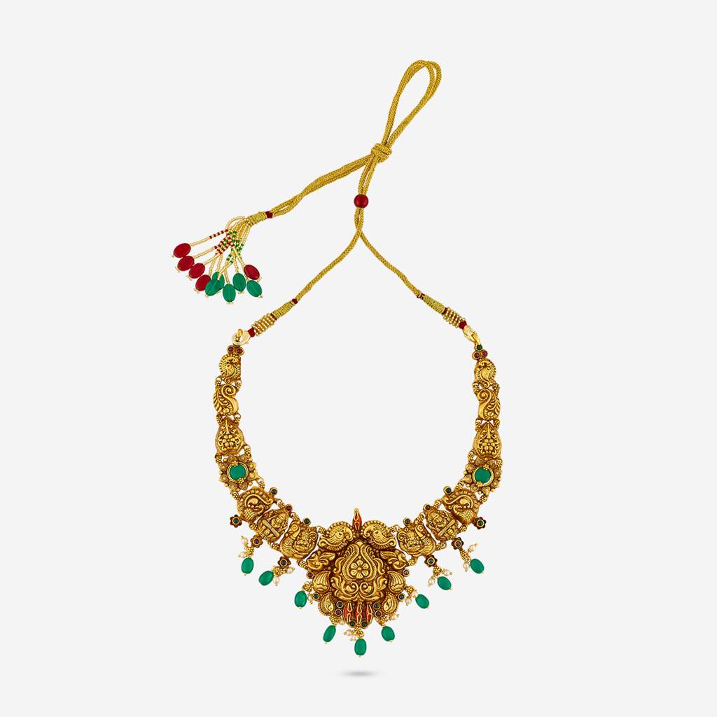 Ruby-Green-Coral Gold - Plated Bridesmaid Temple Necklace - 456656 : 456656