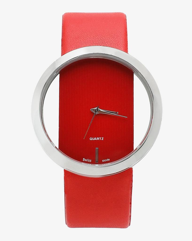 Transparent Analog Round Dial With Red Leather Strap : HSWC1002