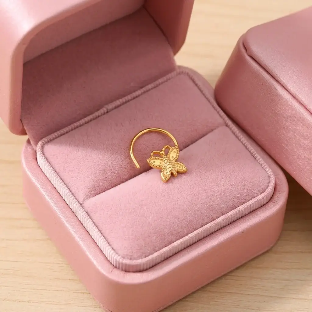 Textured Minimal Butterfly Nose Pin Gold Plated 925 Sterling Silver : NP-00013