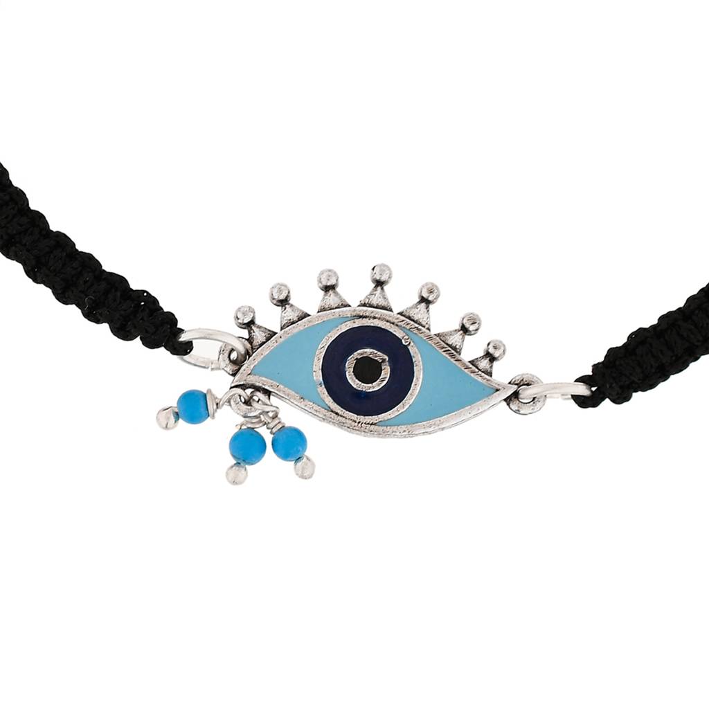 Evil Eye Black Silver Oxidized Bracelet : 8905124479324