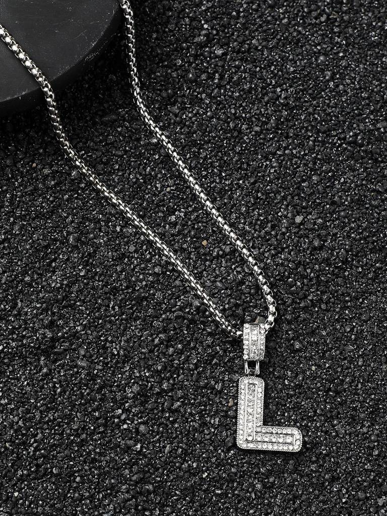 Men'S Embellished Alphabet Pendant Necklace - Silver : FANC1071-L