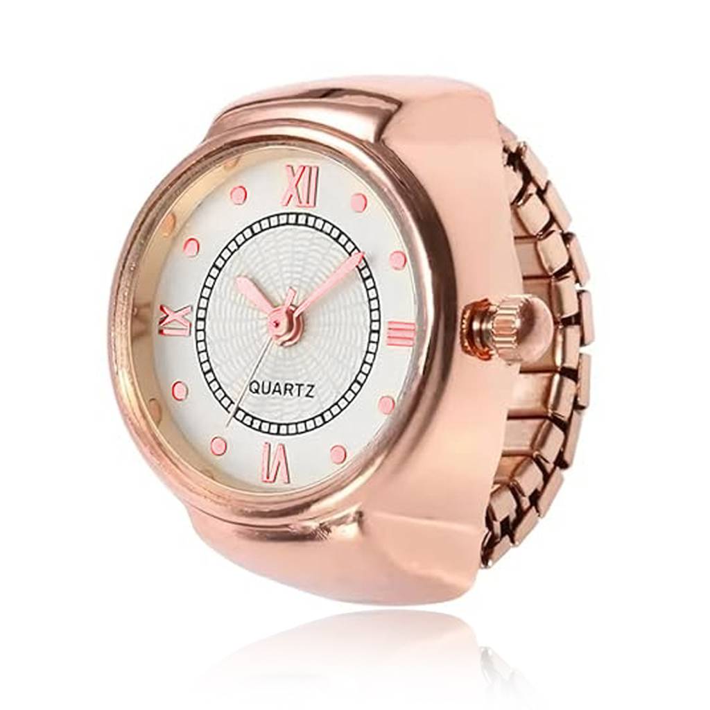 Peora Stainless Steel Rose Gold Analog Watch Style Strechable Finger Ring Fancy Jewellery For Women (Free Size) : PX9RW03C