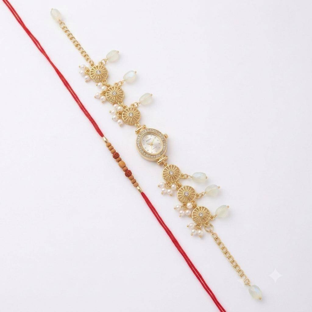 Kaira - 18K Gold Plated, Anti Tarnish, Rakhi Gift Combo For Women : RAKHI03