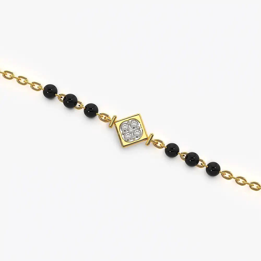 Tilted Square Black Bead Mangalsutra Bracelet : KBC0060-Gold