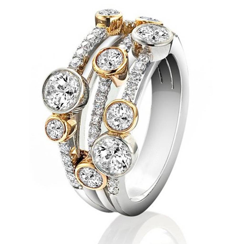 Peora 2 Toned Cubic Zirconia Studded Stylish Finger Ring Fashion Jewellery Gift For Women Girlfriend : PX9R3019GS