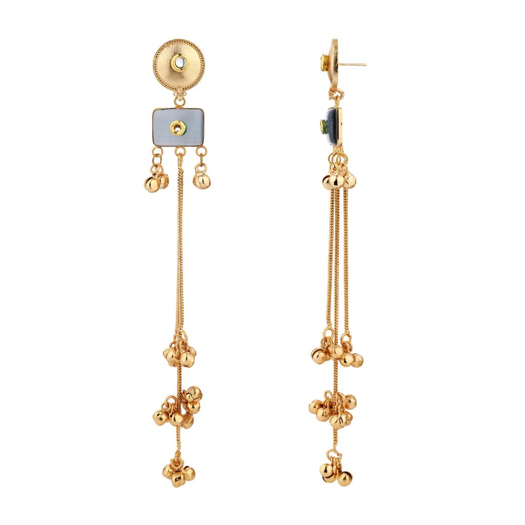 Kashmiri Colored Stone Gold-Toned Dangler Earrings : 8905124585001