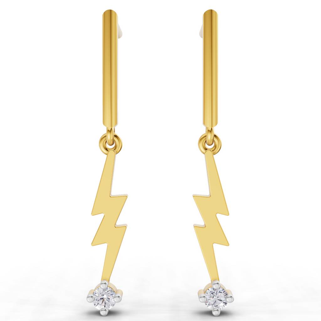 Lab Grown Diamond 0.07Ct 925 Sterling Silver Gold Plated Lightning Bolt Earrings : SQT19739-EG-925S-007CT