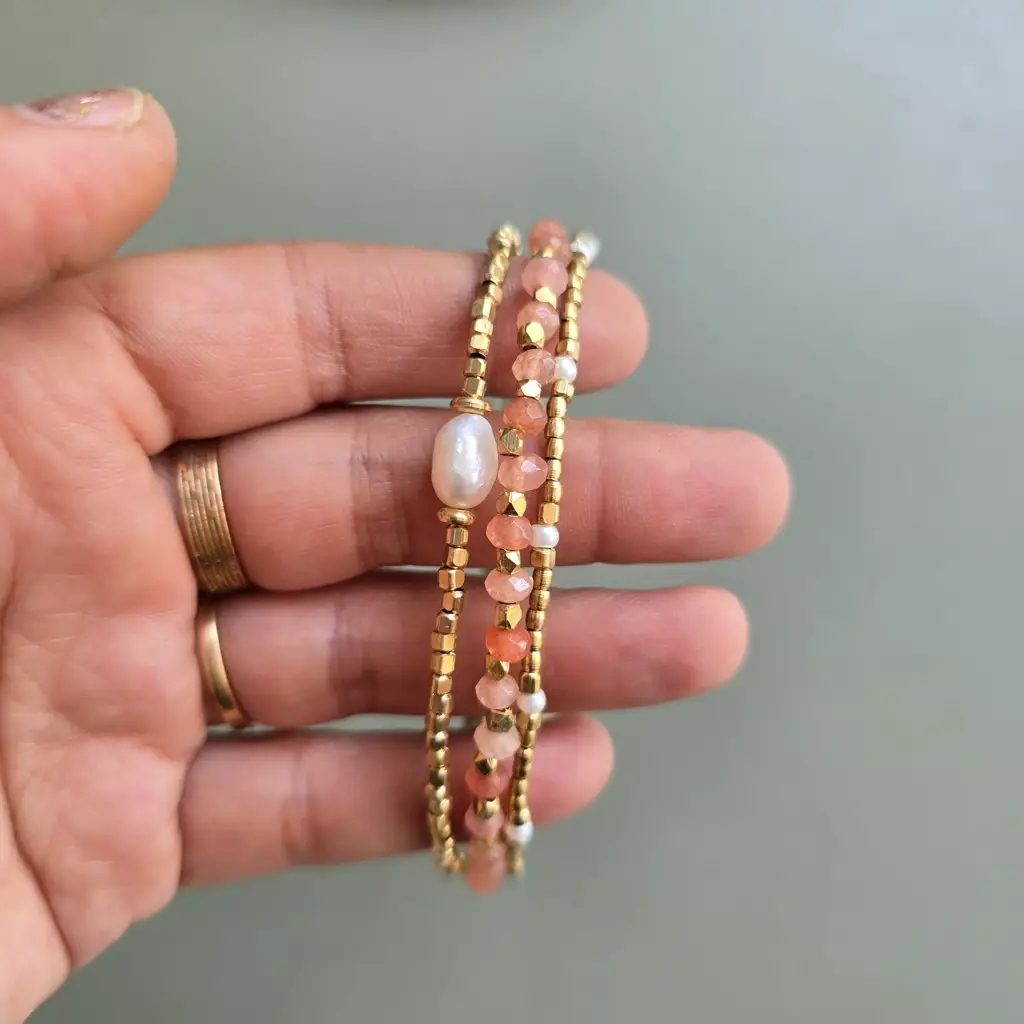 Peach Onyx Lumba Bracelet With Brass Charms : Lumba05