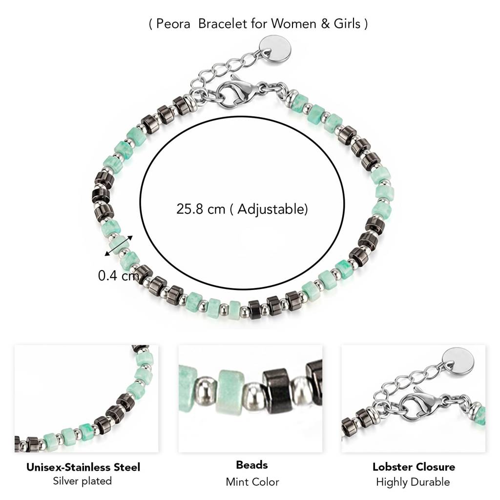 Silver Plated Mint Beads Studded Openable Bracelet Contemporary Jewellery For Men & Boys : PX9B204MNT