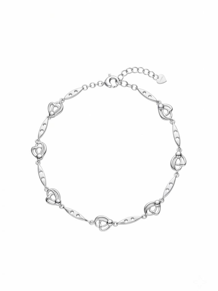 925 Silver Open Heart Link Bracelet For Women : BR-65