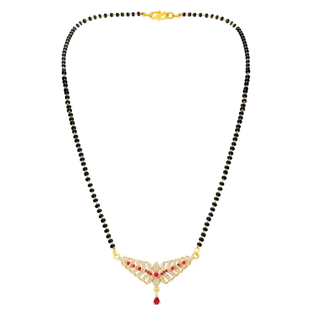 Gold Plated Rani Pink Cz Studded Fancy Mangalsutra For Women | Festive & Bridal Jewellery, Anniversary Birthday  : PF04MS21RPW