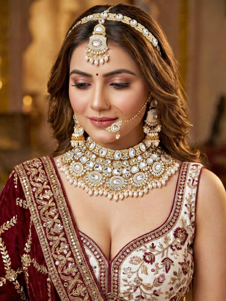 Traditional Kundan White Stone Jewellery Set For Women | White Meenakari Gold Plated  Ethnic Necklace Set Wi : 4125-IZR-2414-W