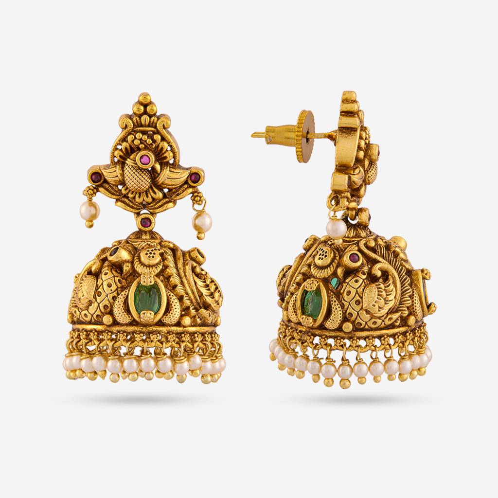 Ruby-Green Gold - Plated Festive Antique Earring - 466755 : 466755