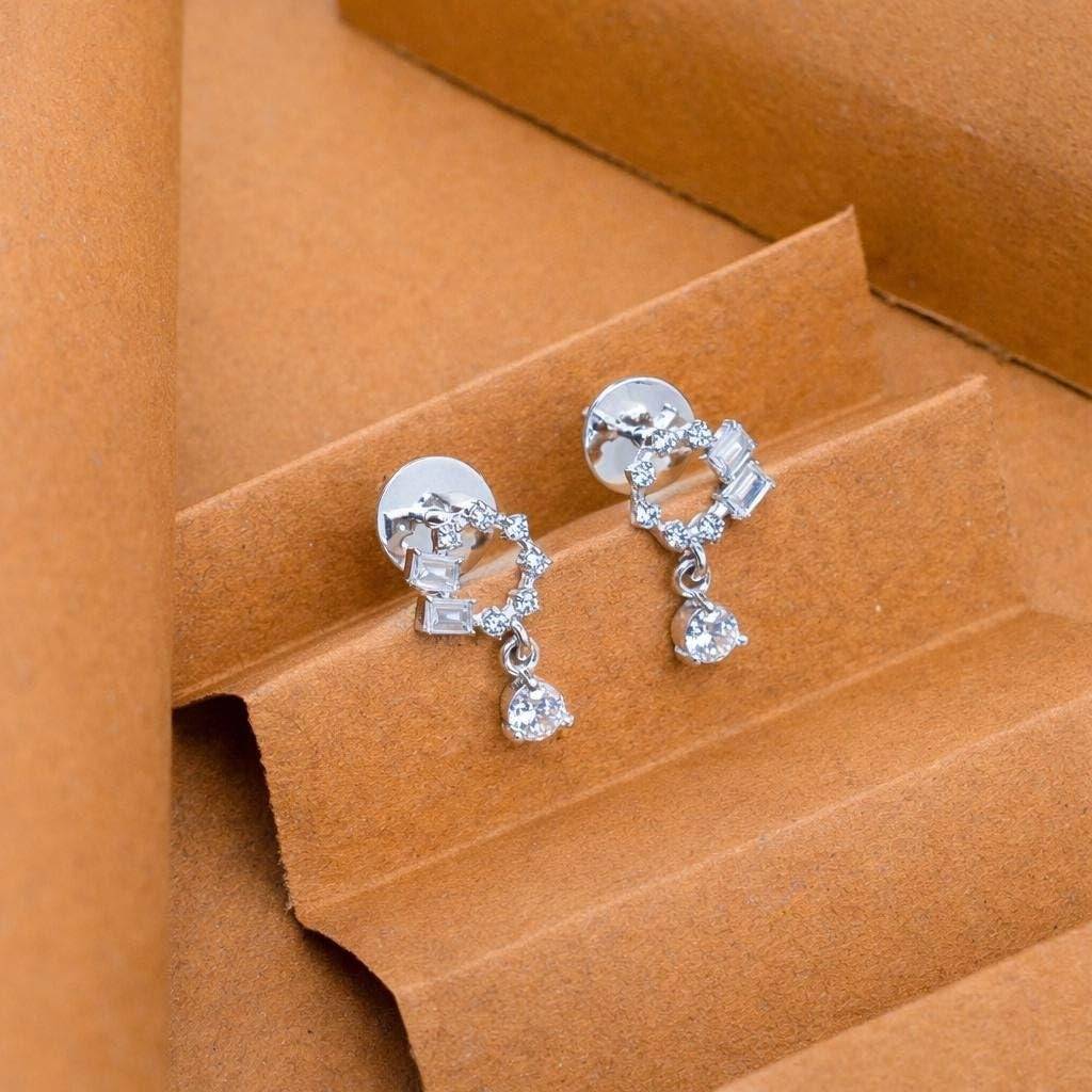 925 Silver Cz Geometric Dangle Earrings Minimal : SE_000944