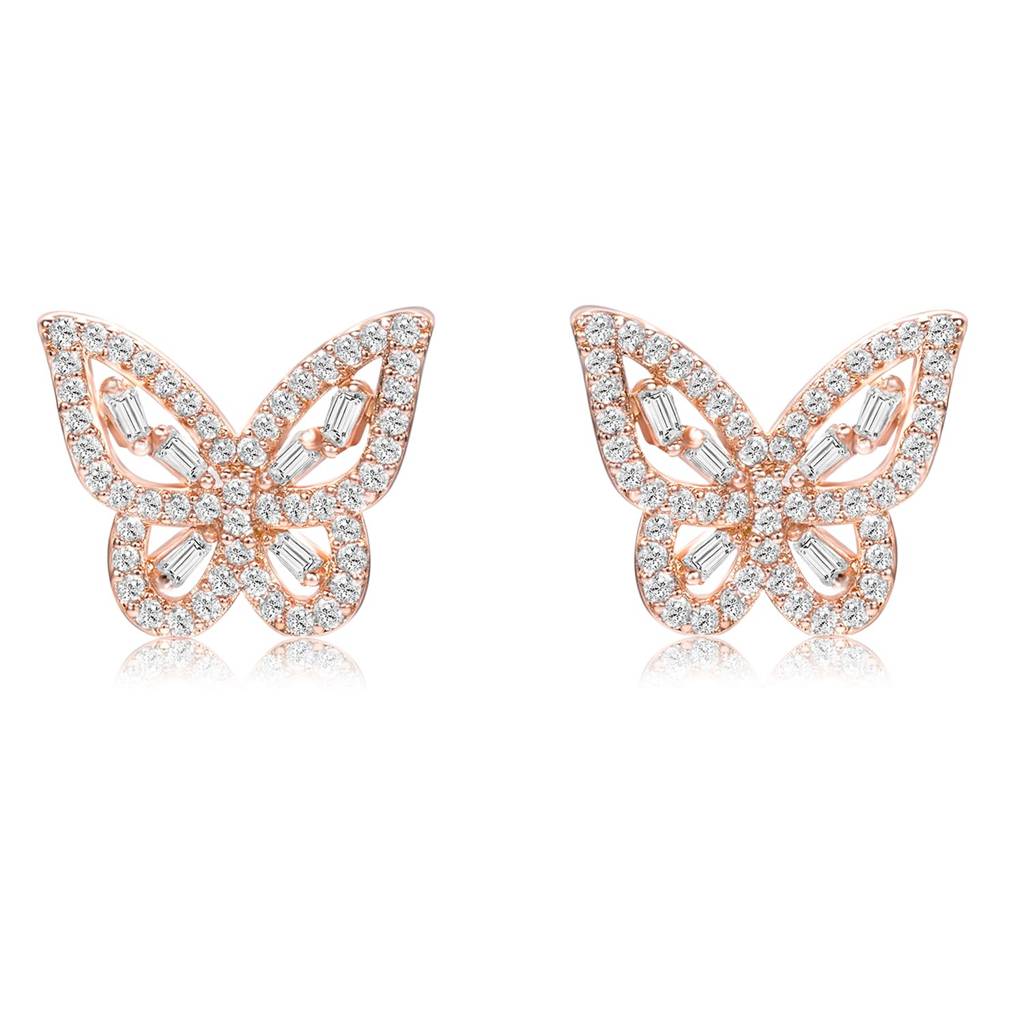 Butterfly Style Cz & Baguette Stone Stud Earrings Jewellery Gift For Women : PF68E337C