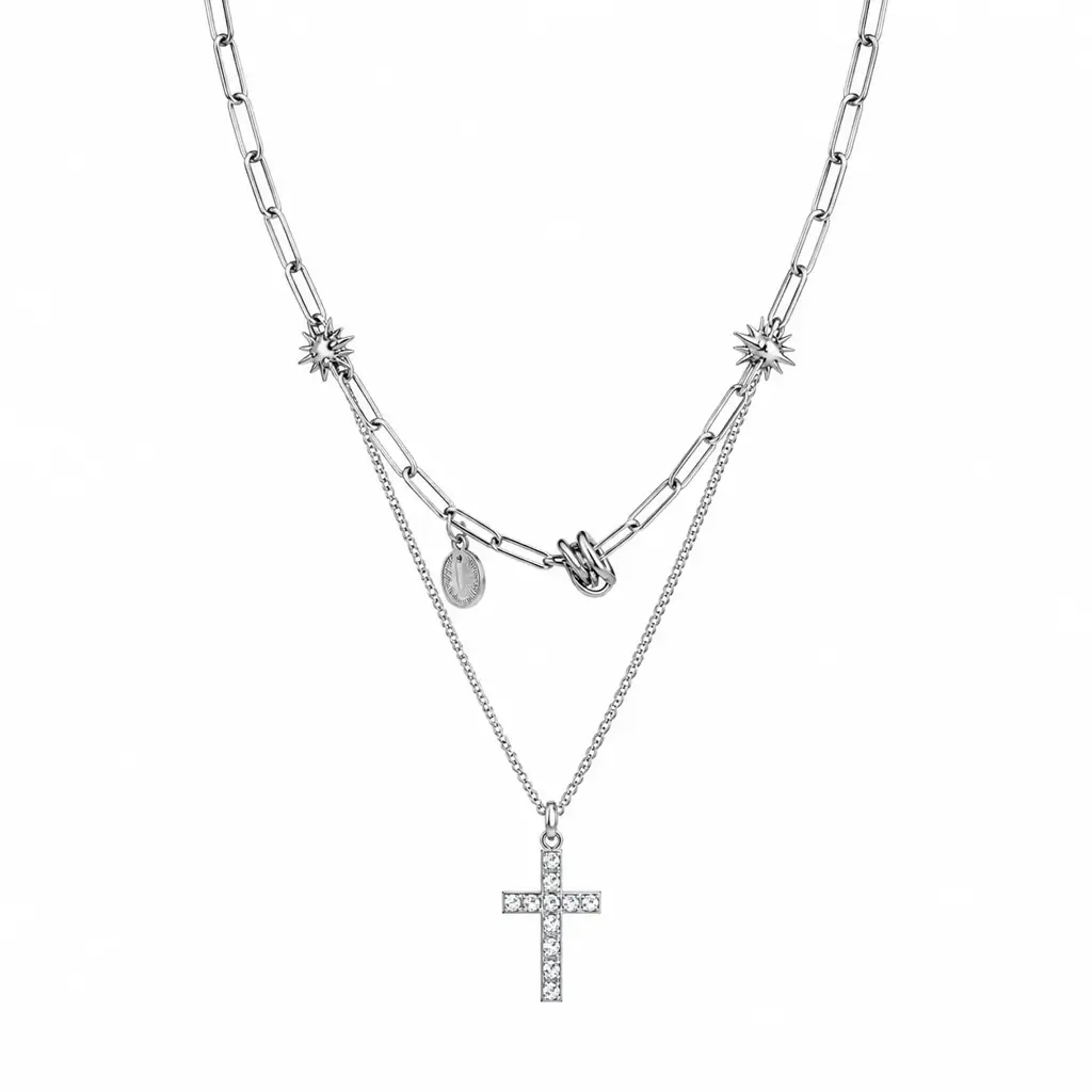 Valor Cross Layers Necklace : MN1S1170-S