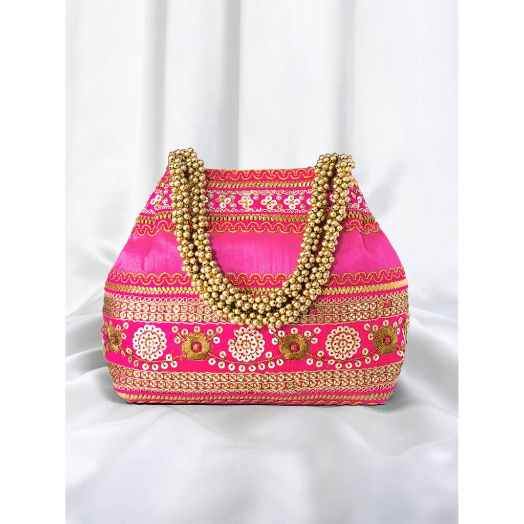 Potli Purses For Women Handmade Evening Handbag Stylish Bridal Fashion Wristlet Bag For Girls (P185Pch) : P185RP