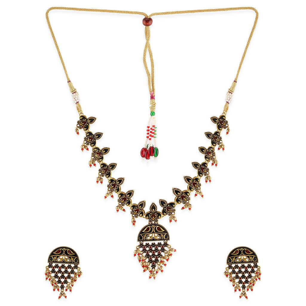Arabian Nights Antique Gold Round Brass Jewellery Set : 8905124424102