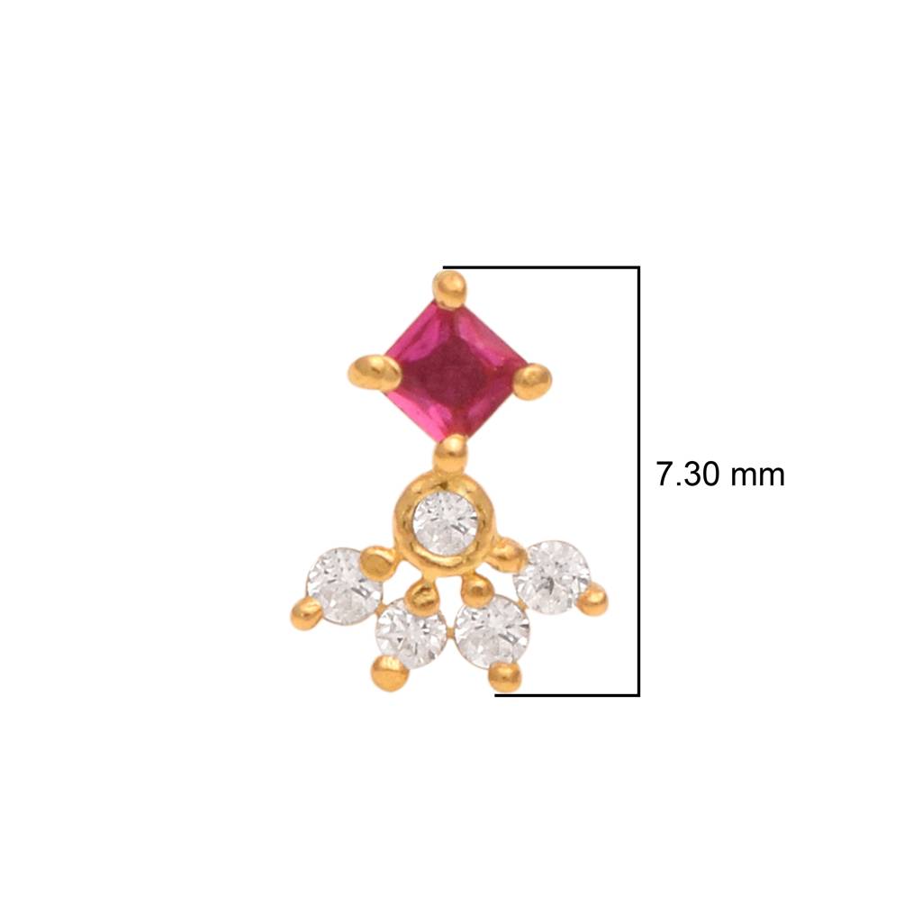 Red Cz Cluster Nose Pin - Sterling Silver Gold Plated : NP-00193_925S_SW277_YG_RCZWCZ
