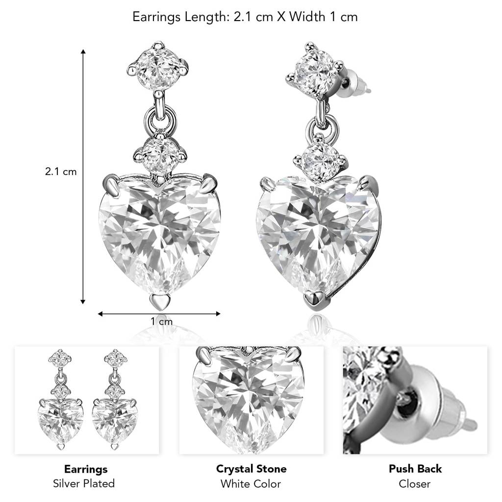 Crystal Studded Heart Shaped Drop Earrings Stylish Fashion Jewellery For Women & Girls : PX9E3035W