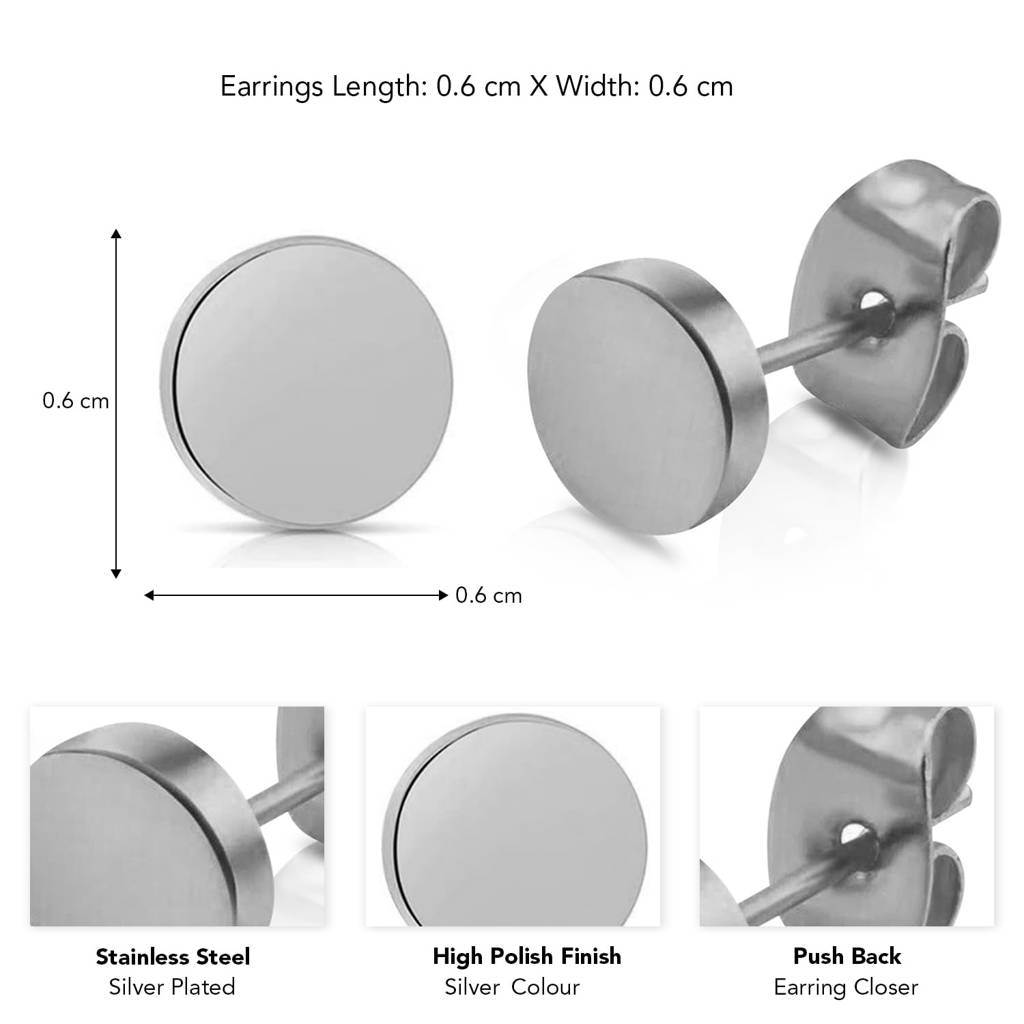 Silver Plated Stainless Steel Round Stud Earrings Fancy Jewellery For Men & Boys| : PX9ME08S