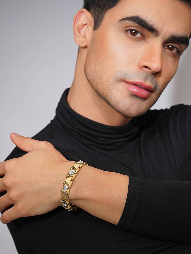 18K Gold-Plated Imperial Cuban Waterproof Stainless Steel Bracelet For Men : AN-LJ-GO-0004-DB-M