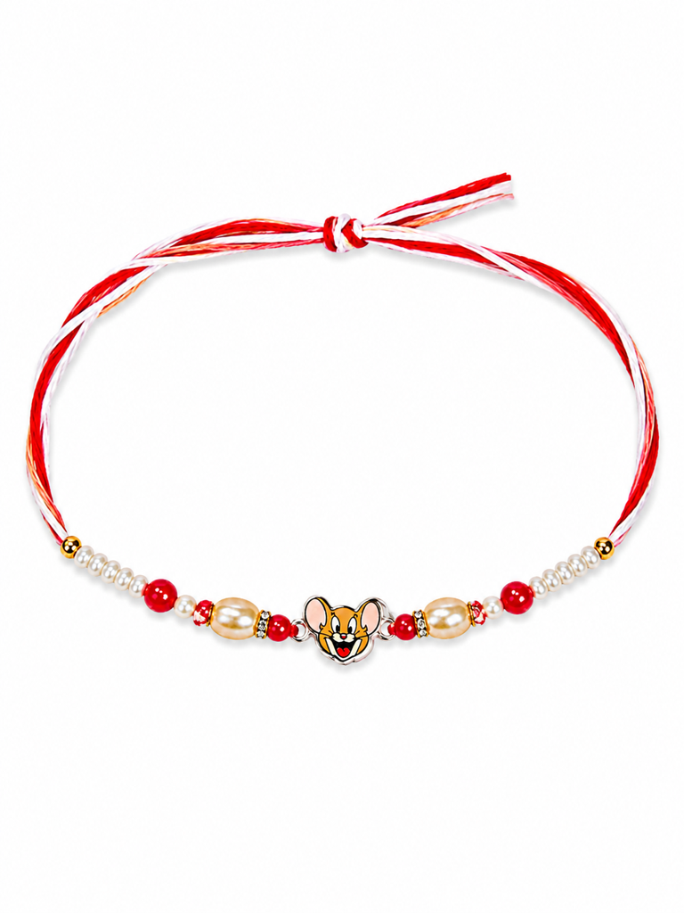 925 Sterling Silver Jerry Cartoon Kids Rakhi With Roli-Chawal Set : SMK-RKH-011
