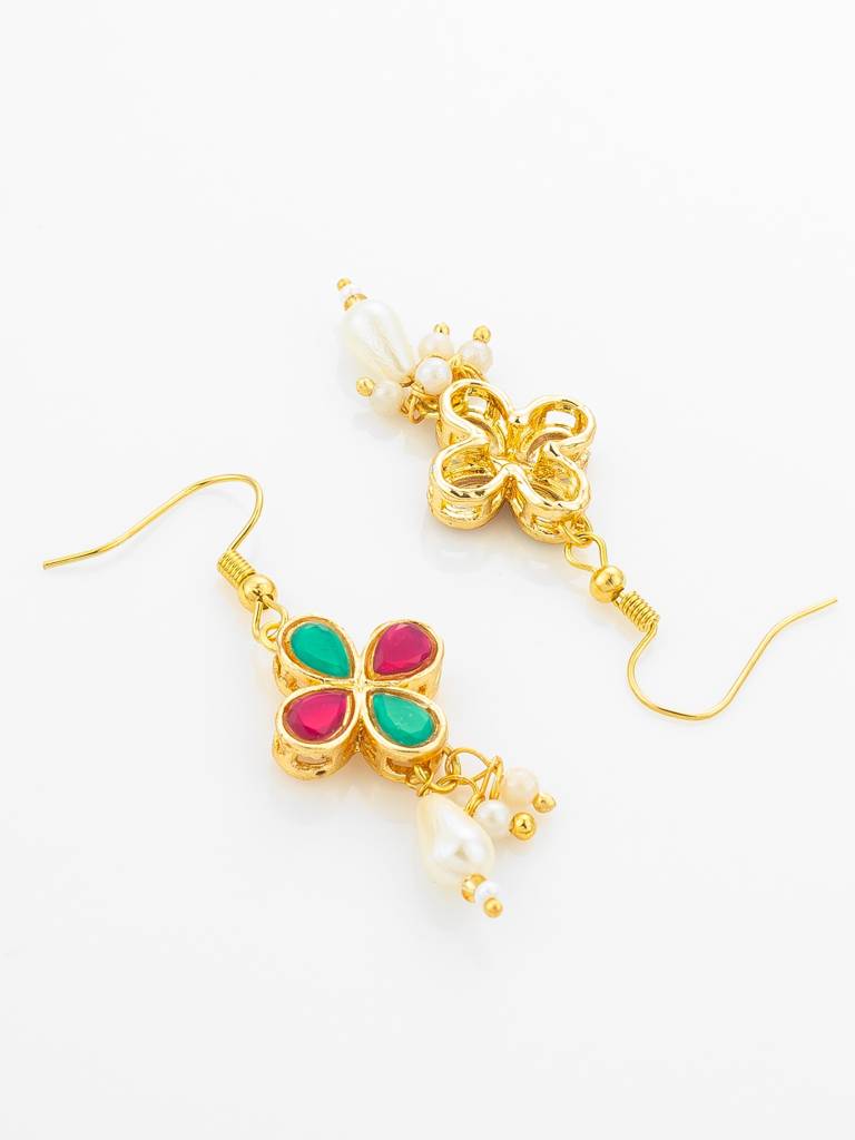 Double Strand Pearl Gold Plated Necklace With Floral Kundan Pendant : NK4892