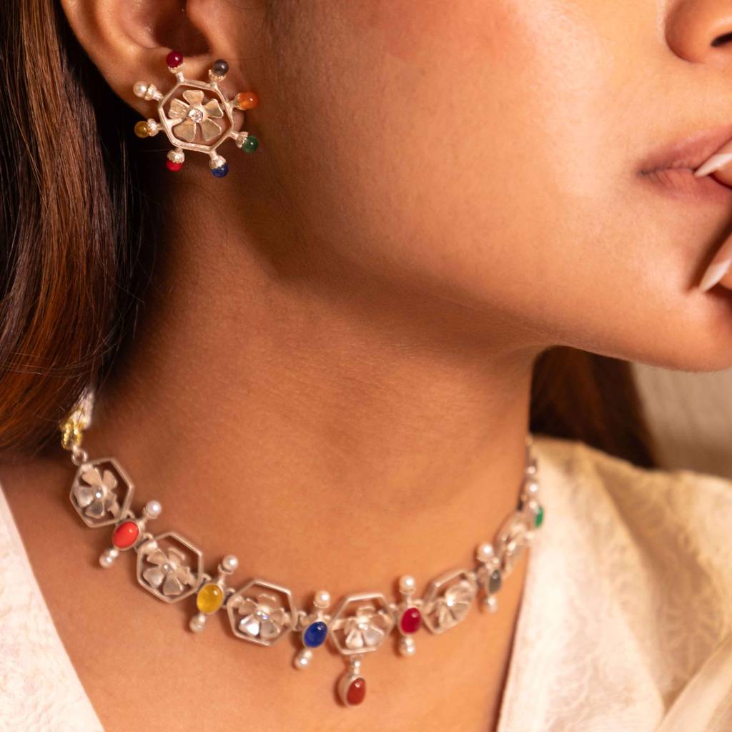 Moh Navratan Floral Necklace Set : SNS1326
