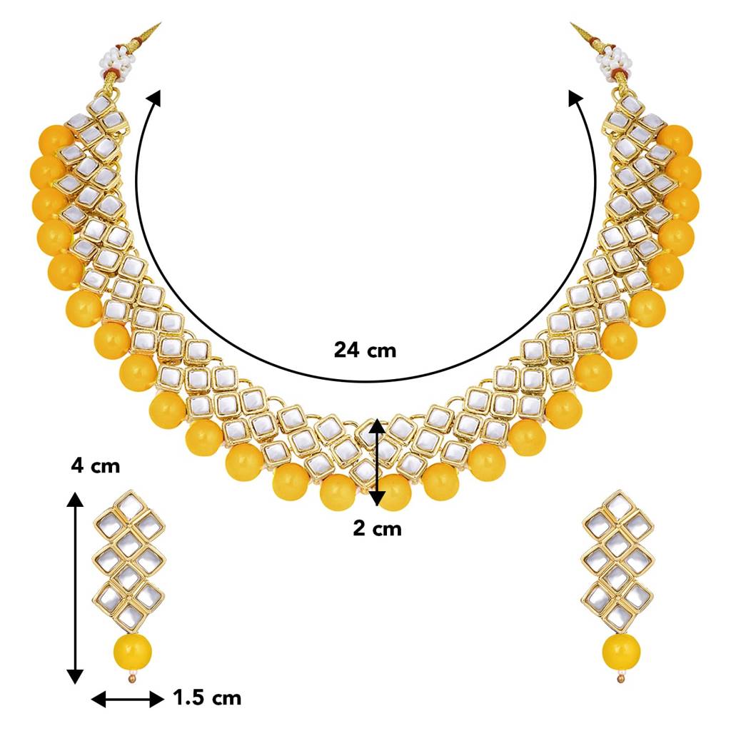 Gold Plated Indian Ethnic Kundan Pearl Fancy Bridal Traditional Choker Necklace Jewellery Set With Earrings For W : PF25N1018Y