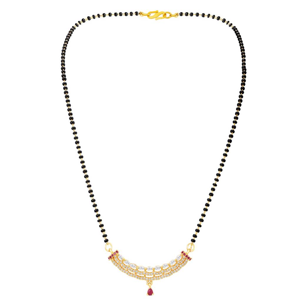 Fancy Gold Plated Rani Pink Cz Studded Mangalsutra For Women | Festive & Bridal Jewellery, Anniversary Birthday  : PF04MS17RPW