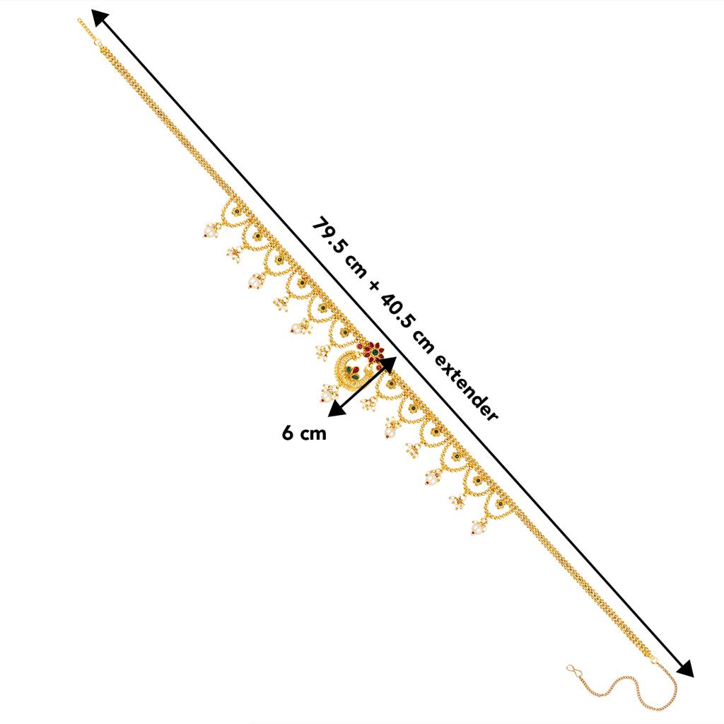 Combo Of Golden Bridal Jewellery Set With Adjustable Waist Belt Kamar Bandh Gift For Women : PF04BR329-PF04BCH001RG