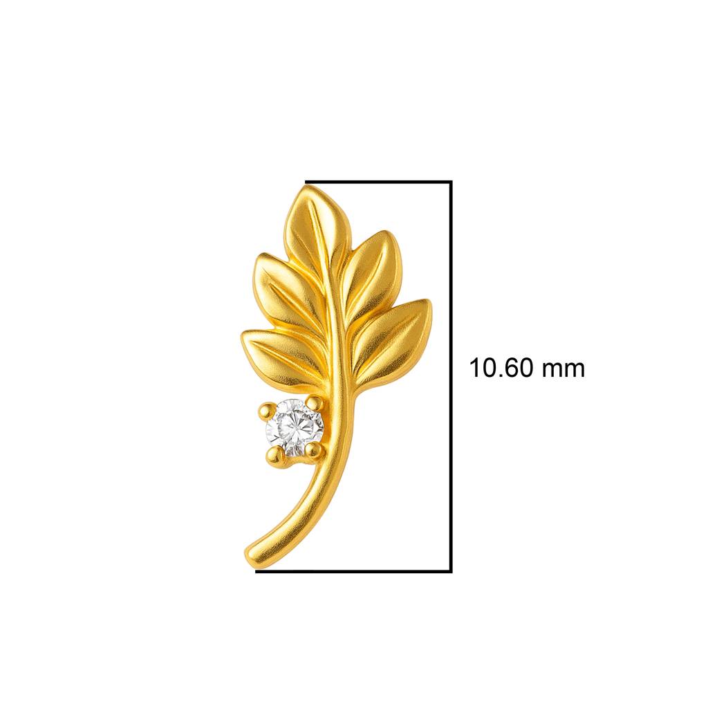White Cz Leaf Motif Nose Pin 925 Sterling Silver Gold Plated : NP-0007-N-1-snp-0012