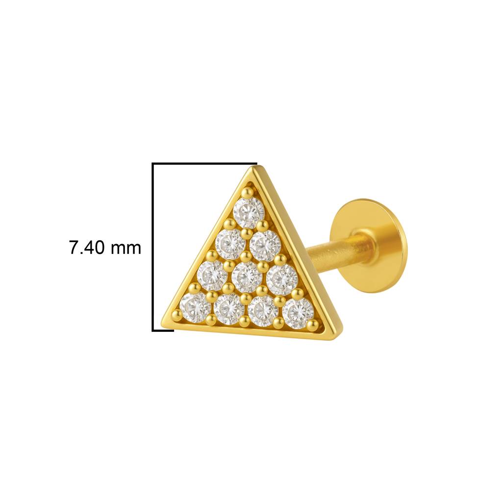 White Cz Pavã© Triangle Nose Pin 925 Sterling Silver Gold Plated : NP-0013-N-1-snp-0032