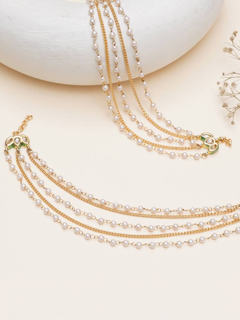 Kundan Pearl Multi-Layer Hair Chain : ACHC004